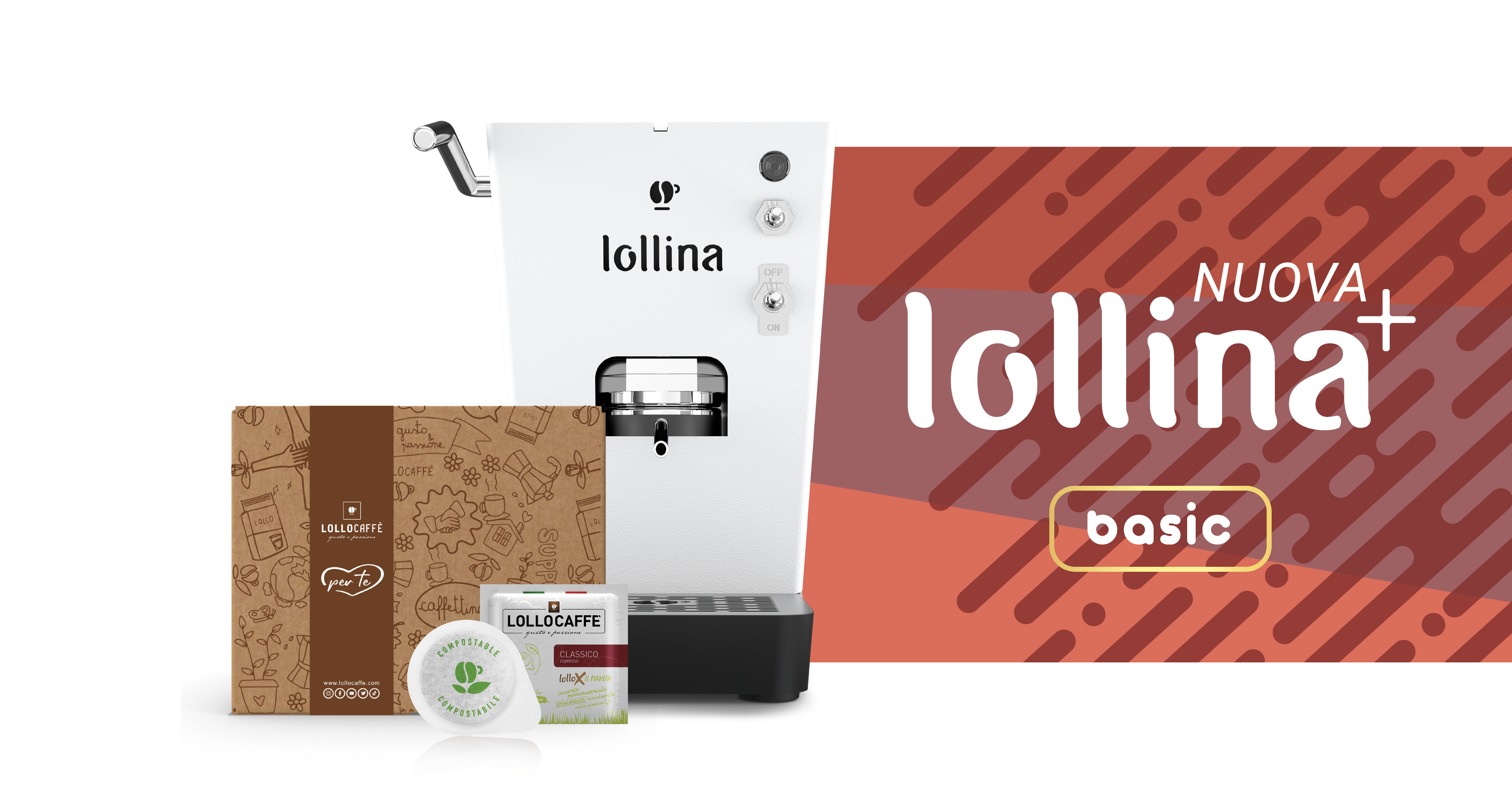 Macchina da Caffè per Cialde Ese Lollina Rossa + 40 Cialde Lollo Caffè